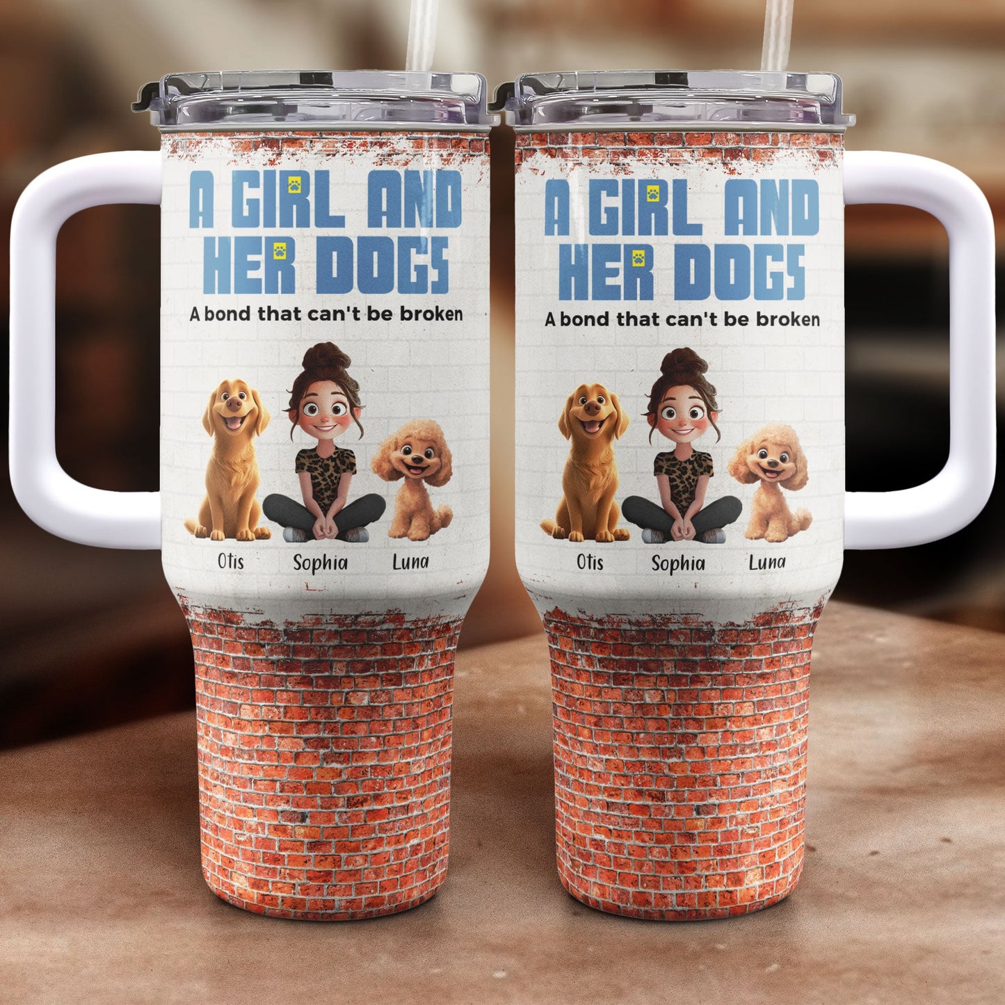 Personalized Unbreakable Bond 'Girl & Her Dogs' 40oz Dog Mom Tumbler