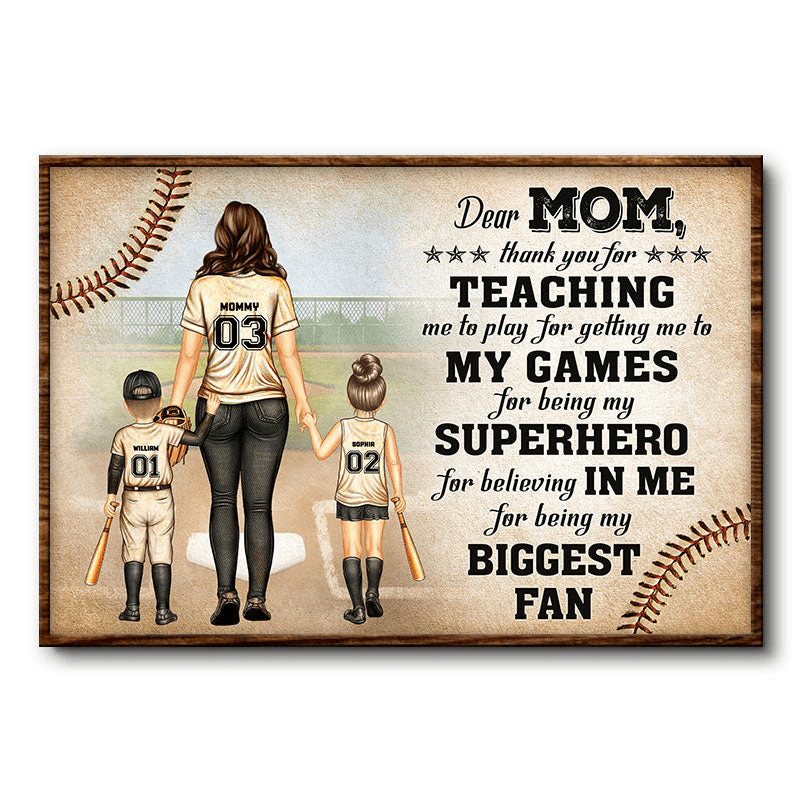 Dear Mom Thank You For Being My Biggest Fan - Personalized Baseball Canvas / Poster