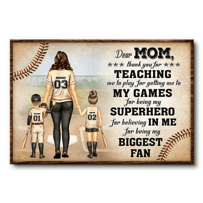 Dear Mom Thank You For Being My Biggest Fan - Personalized Baseball Canvas / Poster
