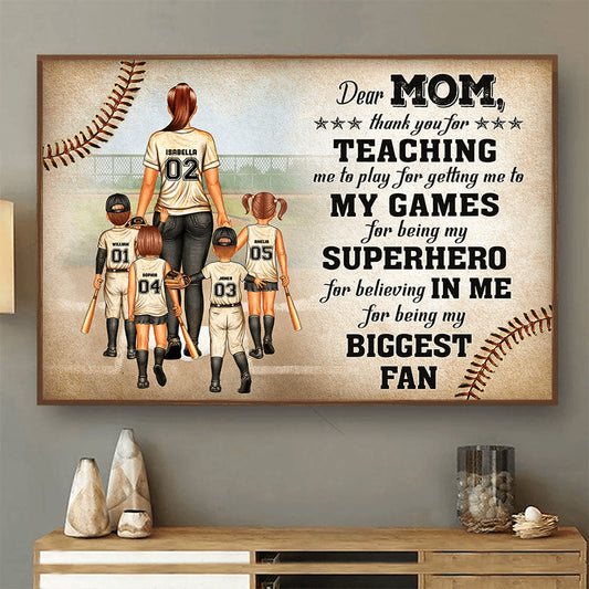 Dear Mom Thank You For Being My Biggest Fan - Personalized Baseball Canvas / Poster