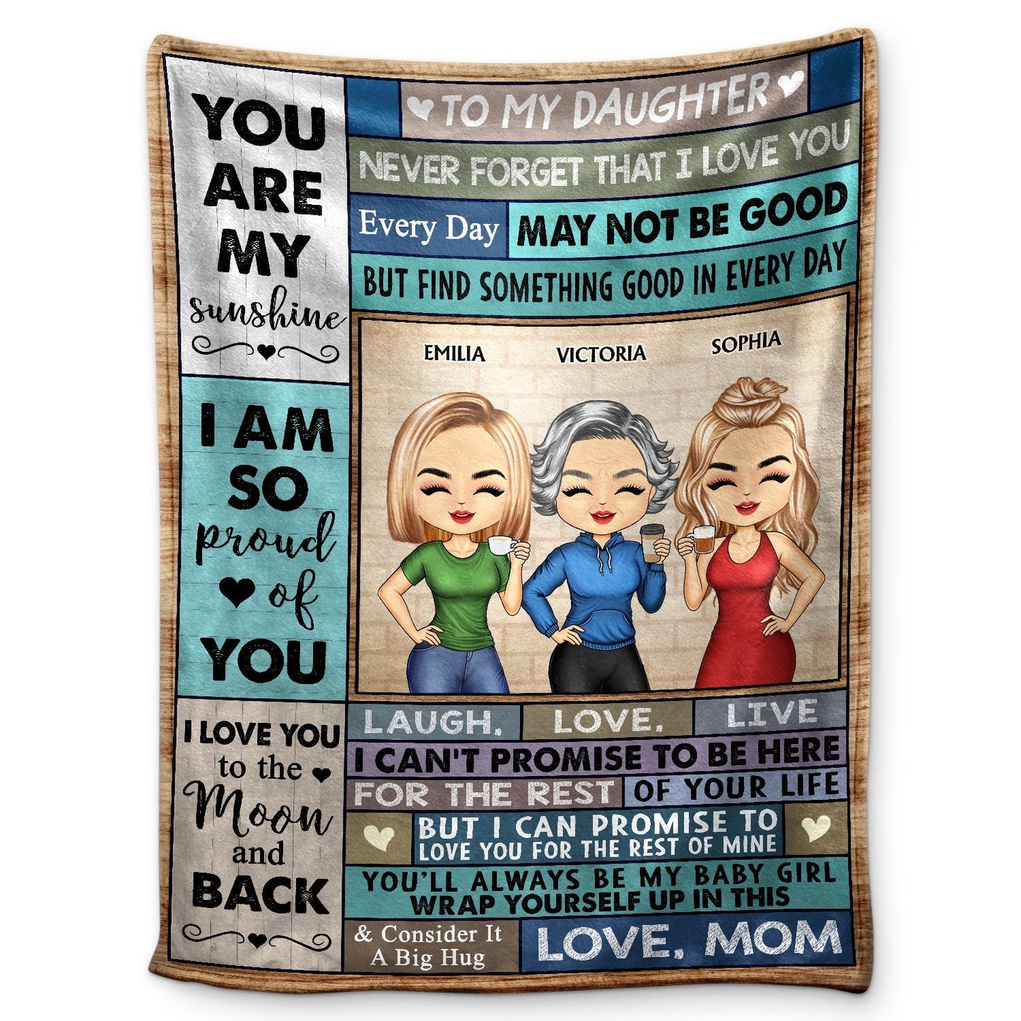Personalized Custom Family Blanket - You Are My Sunshine I Love You To The Moon And Back - Gift for Mother Daughter Parents