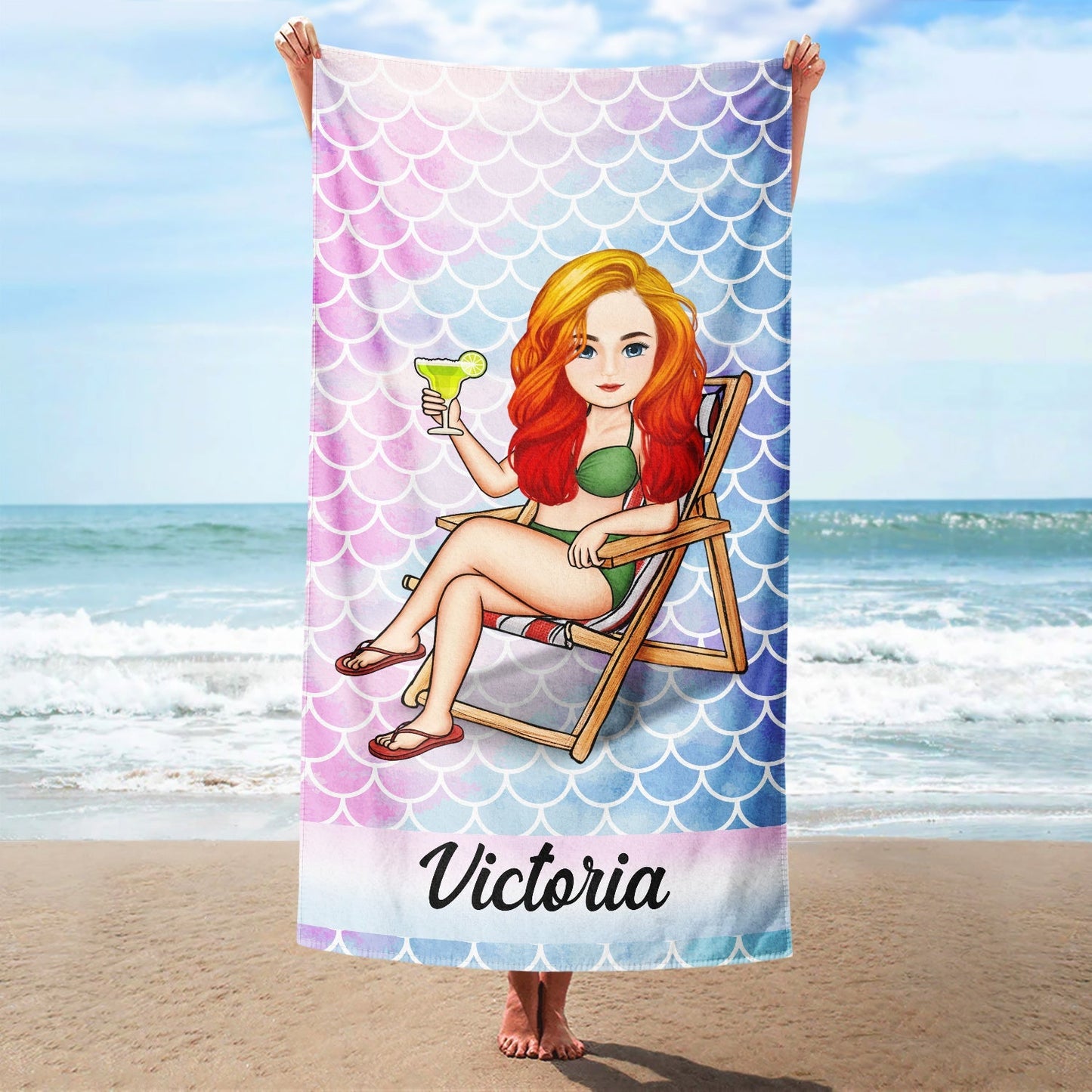 Traveling Beach Poolside Swimming Picnic Vacation - Personalized Custom Cartoon Beach Towel