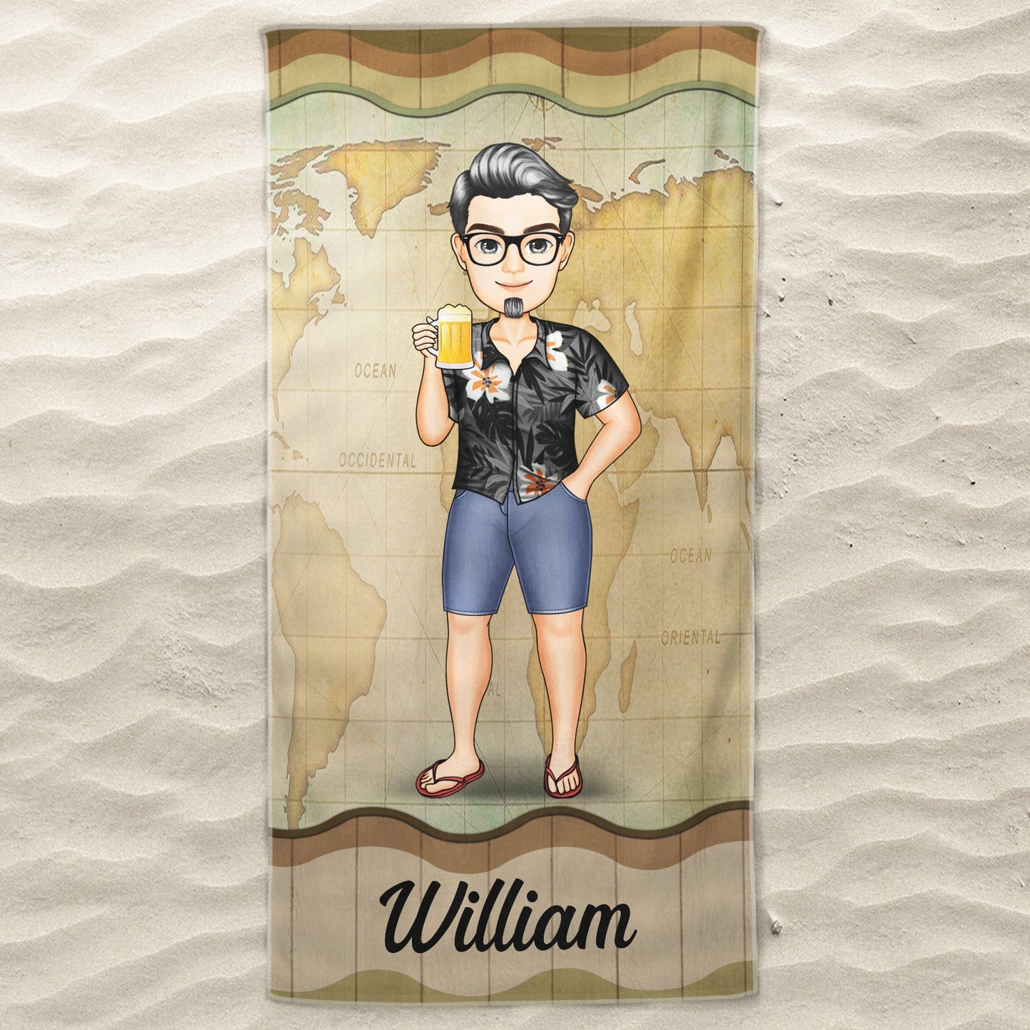 Personalized Cartoon Beach Towel - Custom Name Summer Vacation Gift for Her