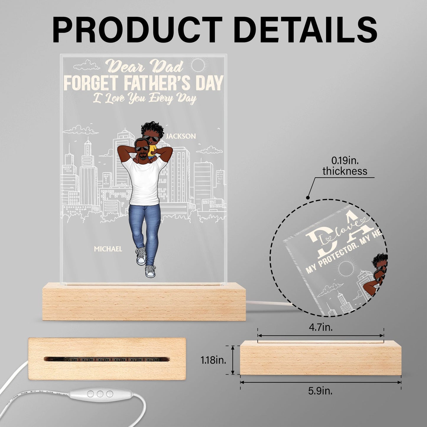 Dad We Love You Every Day - Birthday Gift For Father, Family - Personalized Custom 3D Led Light Wooden Base