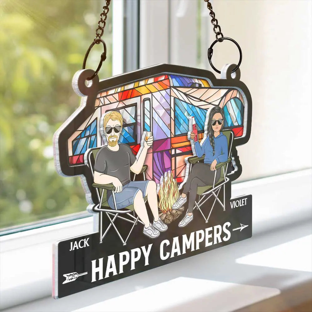 Camping Couple Husband & Wife Camping Partners For Life - Personalized Acrylic Window Hanging Suncatcher