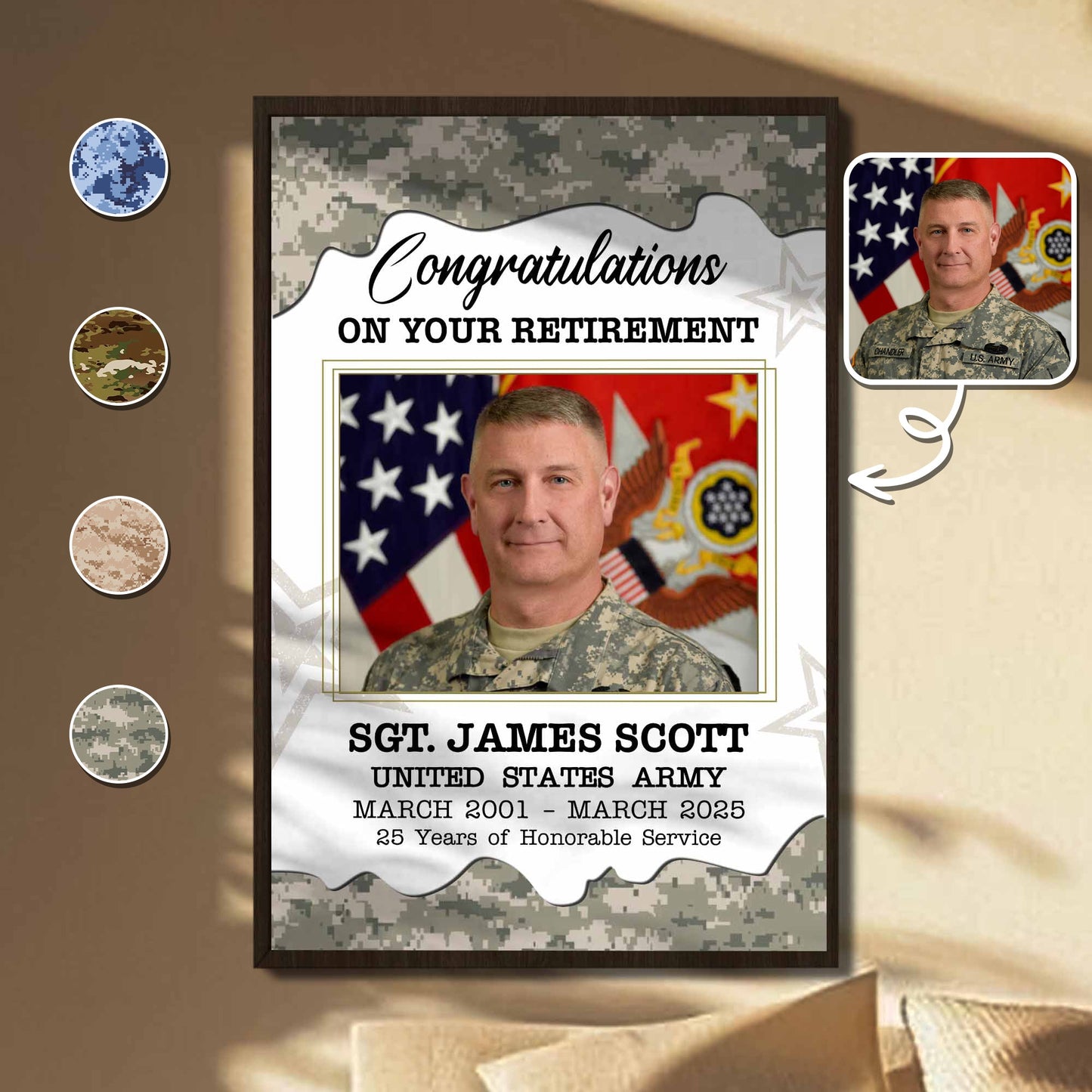 Personalized Congratulations On Your Retirement Poster / Canvas - American Flag & Military Medals Gift
