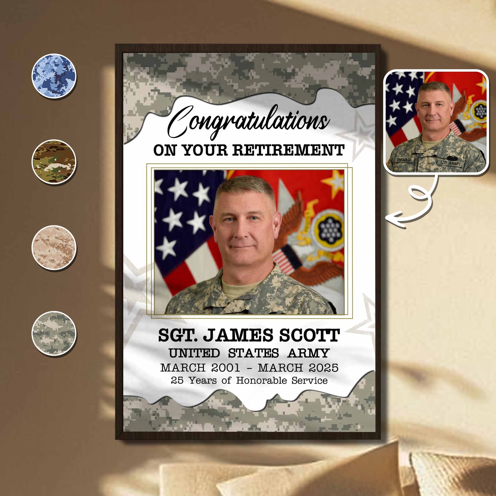 Personalized Congratulations On Your Retirement Poster / Canvas - American Flag & Military Medals Gift