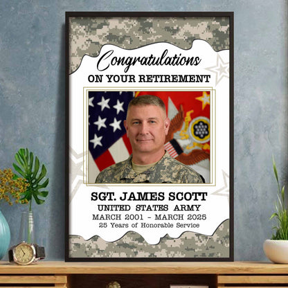 Personalized Congratulations On Your Retirement Poster / Canvas - American Flag & Military Medals Gift