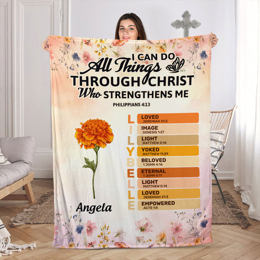 “I Can Do All Things Through Christ” Personalized Blanket - Custom Christian Gift