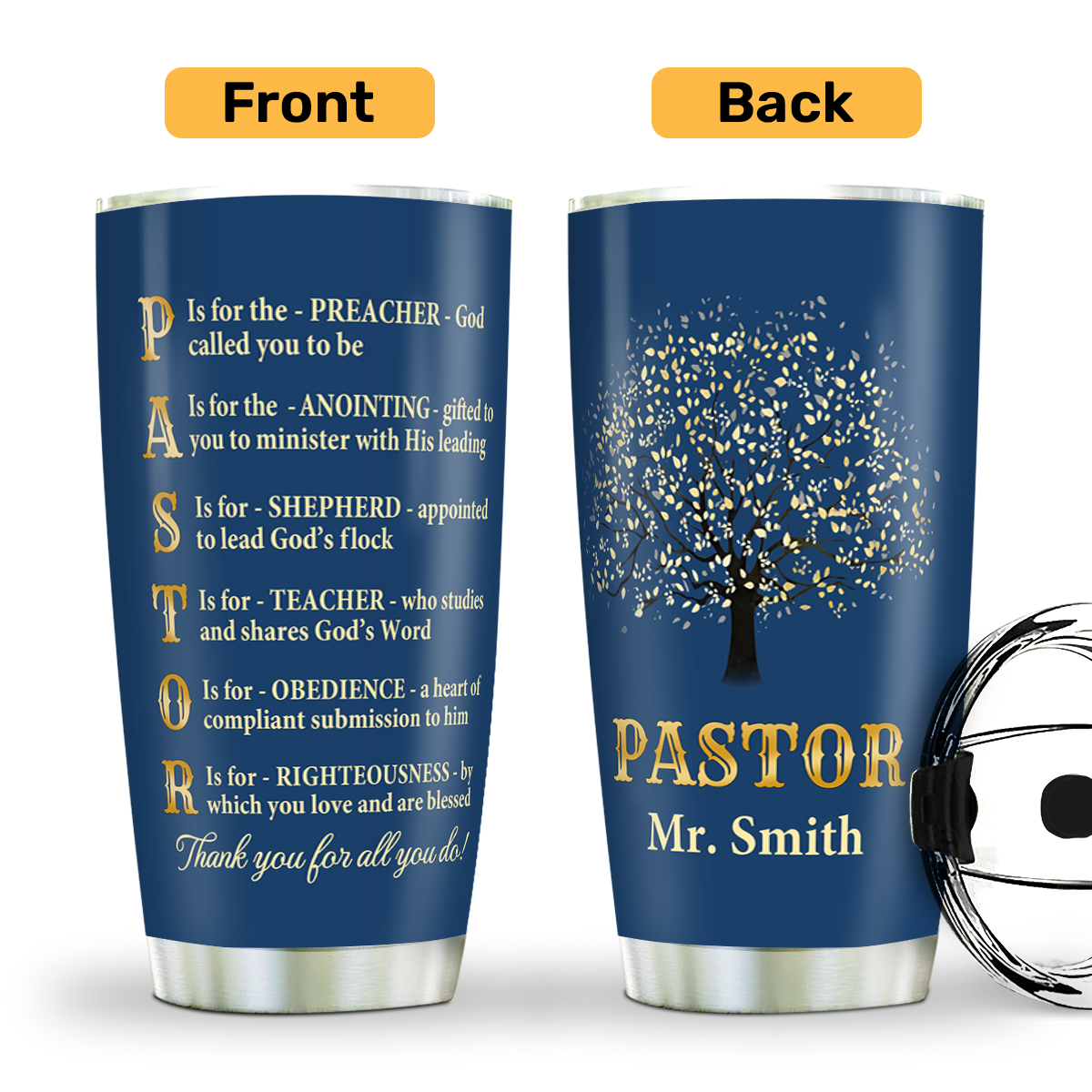 Thank You Pastor: Christian Faith Gift – Custom Engraved Stainless Steel Tumbler