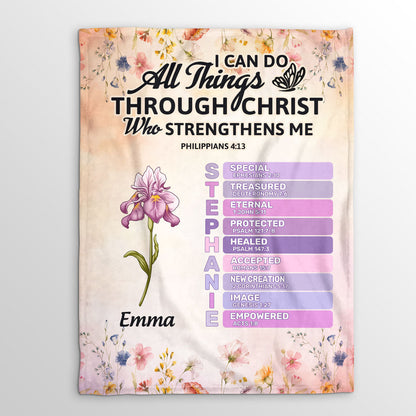 “I Can Do All Things Through Christ” Personalized Blanket - Custom Christian Gift