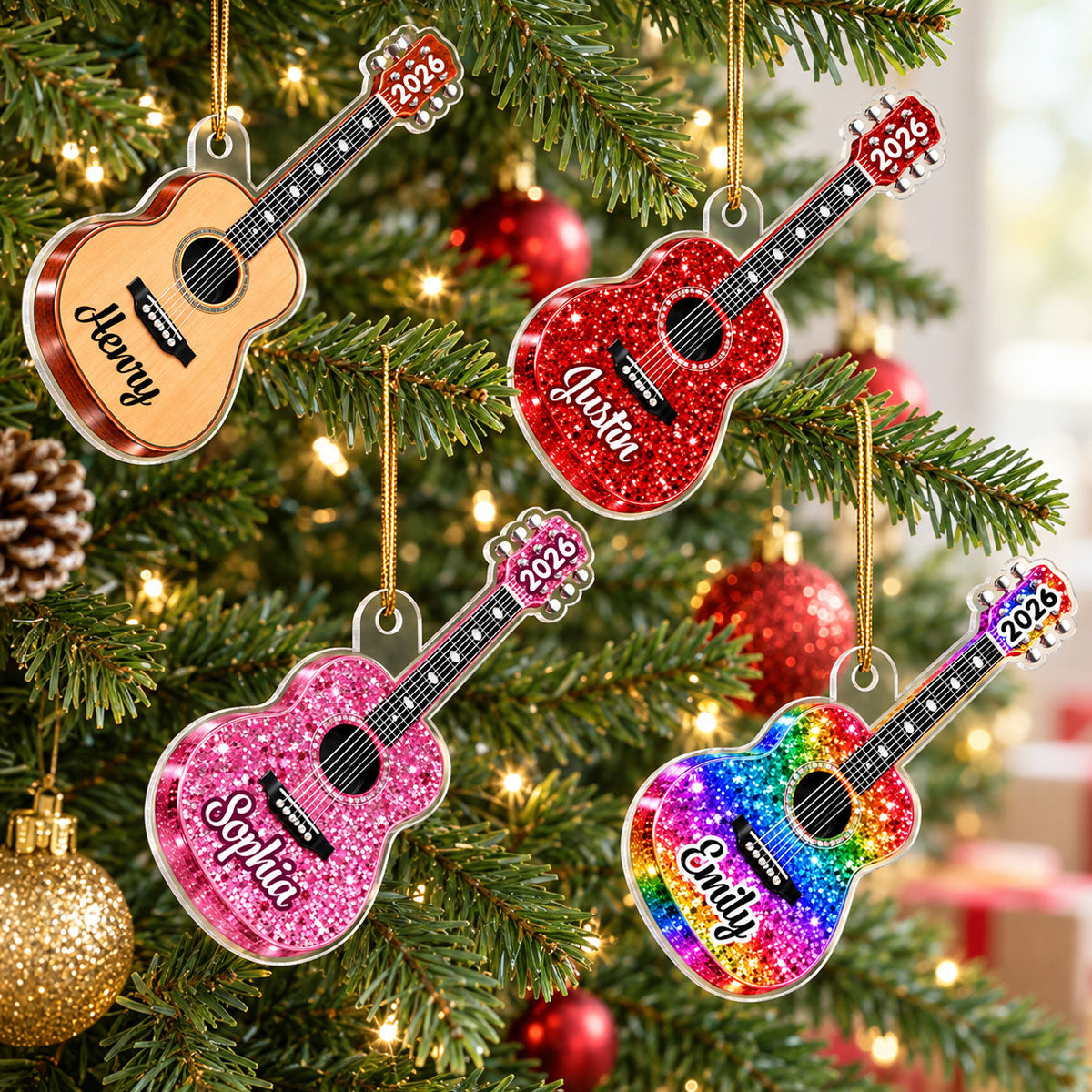 Custom Name Guitar Acrylic Ornament - Personalized Musician Keepsake for Christmas Tree