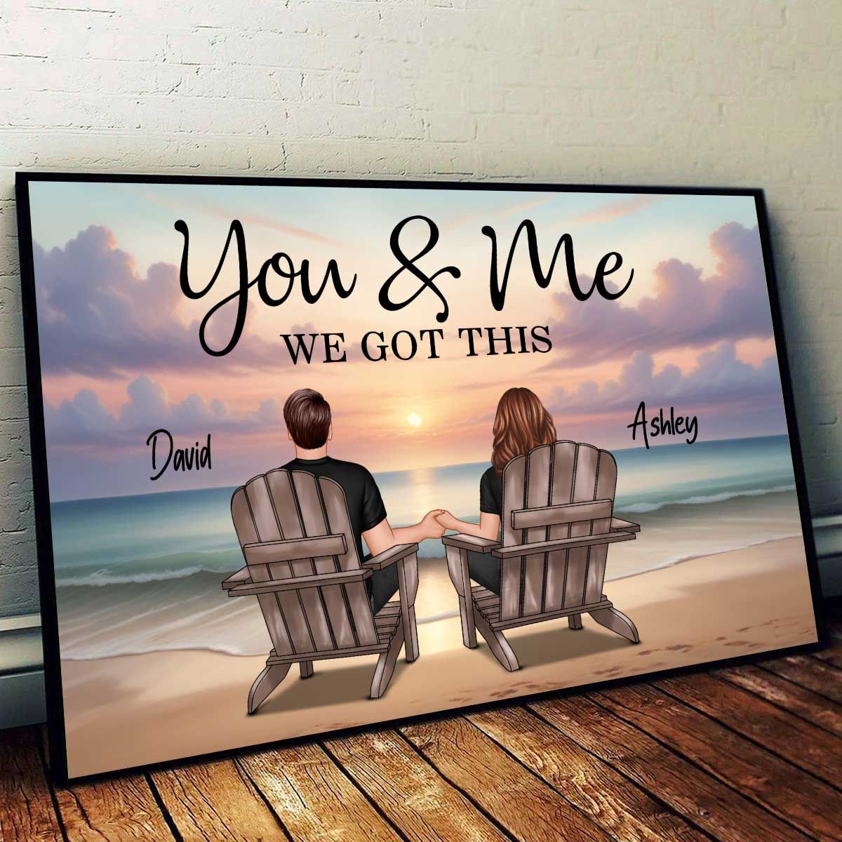 Personalized Couple Canvas: 'You & Me We Got This' Beach Art Gift