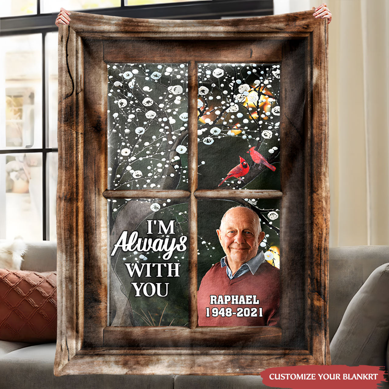 Personalized Always With You Memorial Blanket – Your Cherished Memories Framed in a 3D Window, Wrapped in Love