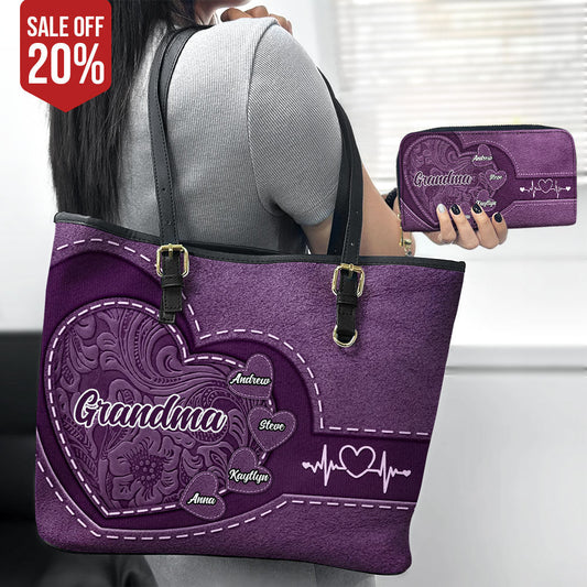 Grandma’s Little Sweethearts - Leather Wallet & Tote Bag - Personalized Combo