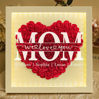 Heartfelt 'We Love You Mom' Personalized LED Flower Shadow Box