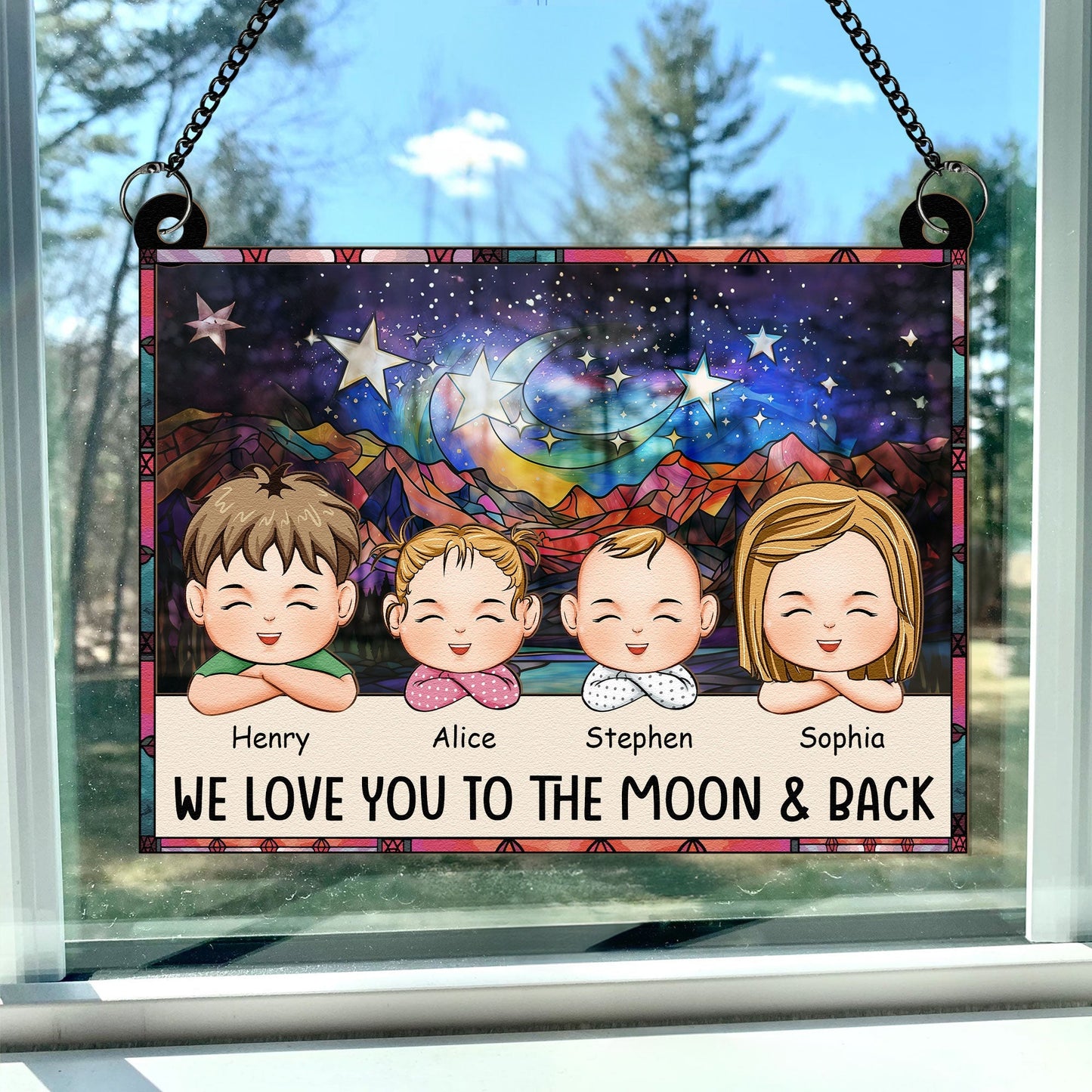 We Love You To The Moon And Back - Personalized Window Hanging Suncatcher Ornament