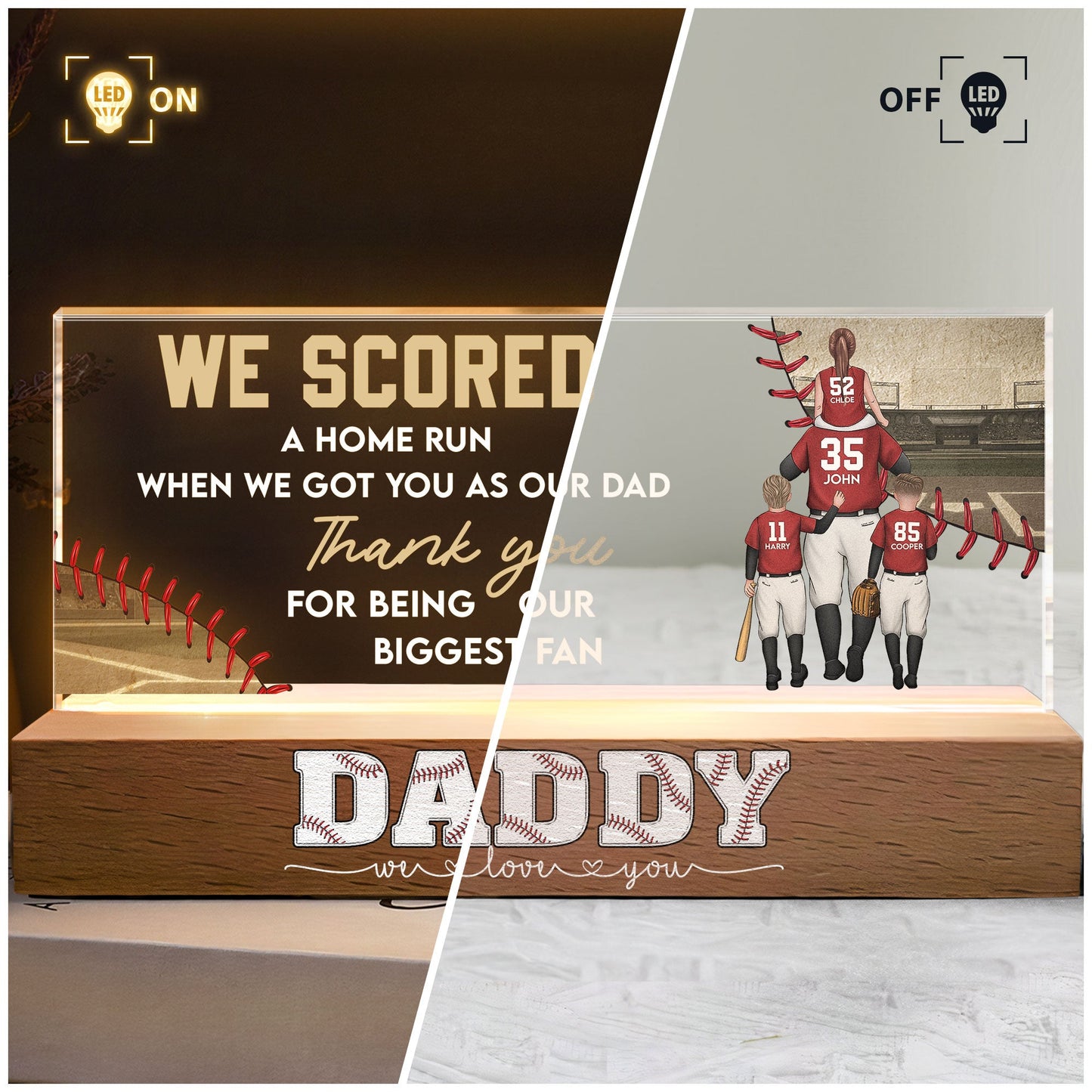 Night Light material and size view - Personalized Baseball Dad Led Night Light