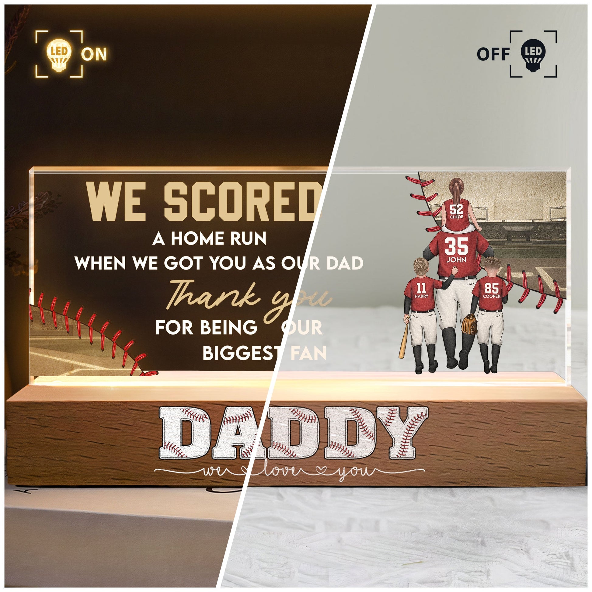 Night Light material and size view - Personalized Baseball Dad Led Night Light