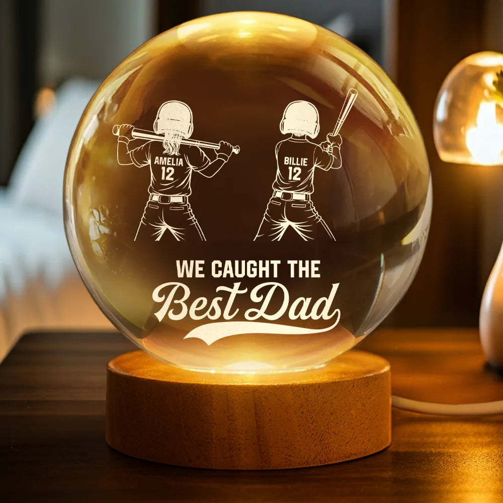 Custom Baseball Crystal Night Light for Dad with personalized design details for meaningful gifting