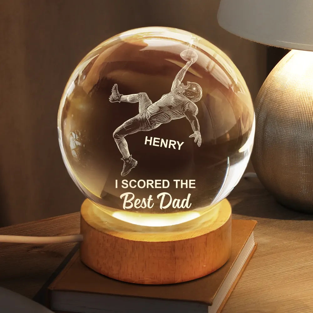 Personalized Football Crystal Globe Lamp personalization view for Dad