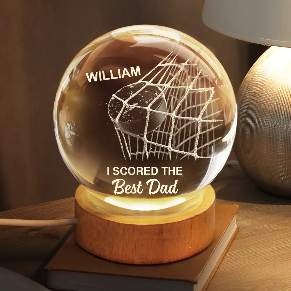 Personalized Hockey Dad Crystal Lamp personalization view for Dad