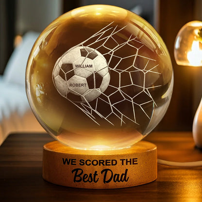 Custom Soccer Dad Crystal Globe Lamp for Dad with personalized design details for meaningful gifting
