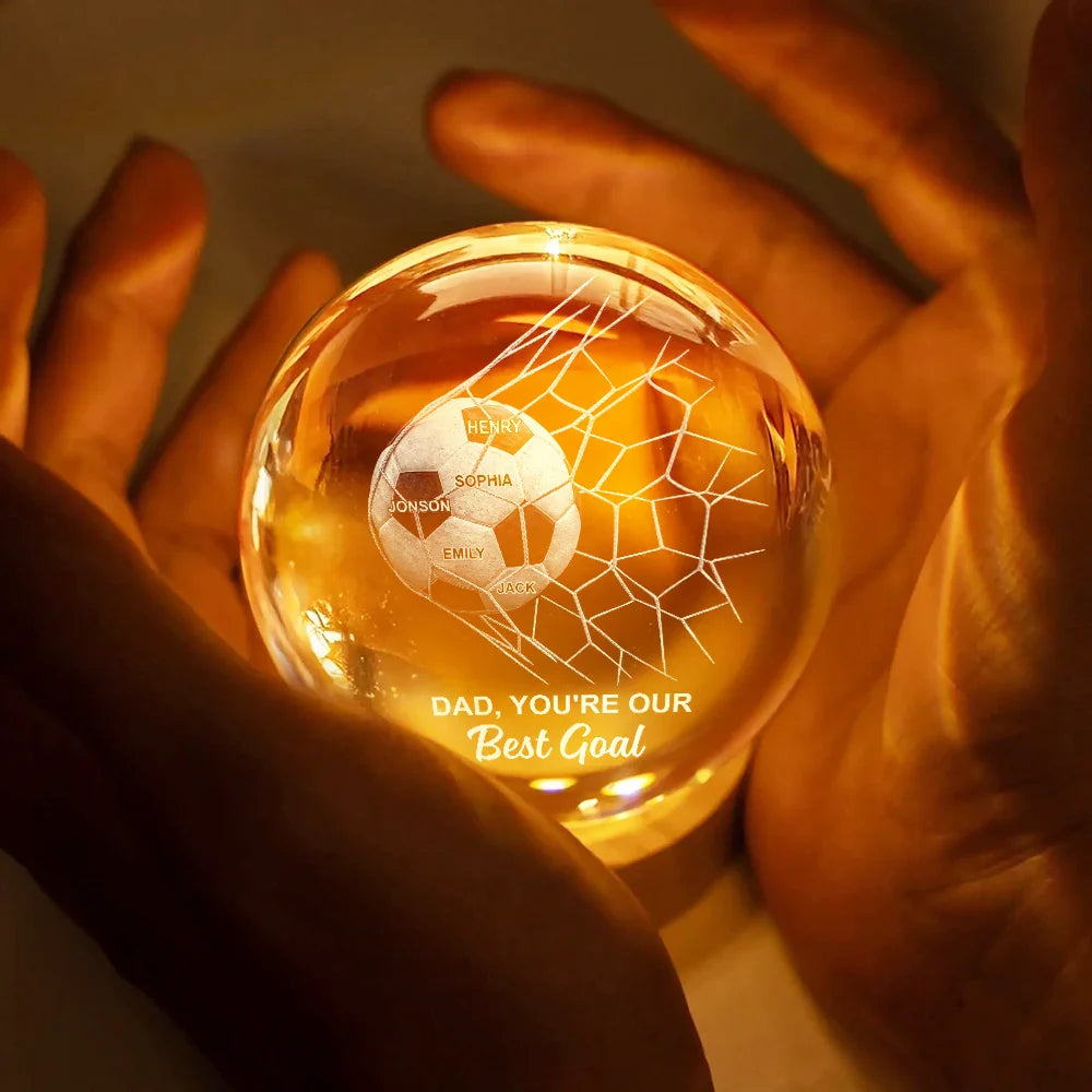 3D Led Light material and size view - Custom Soccer Dad Crystal Globe Lamp