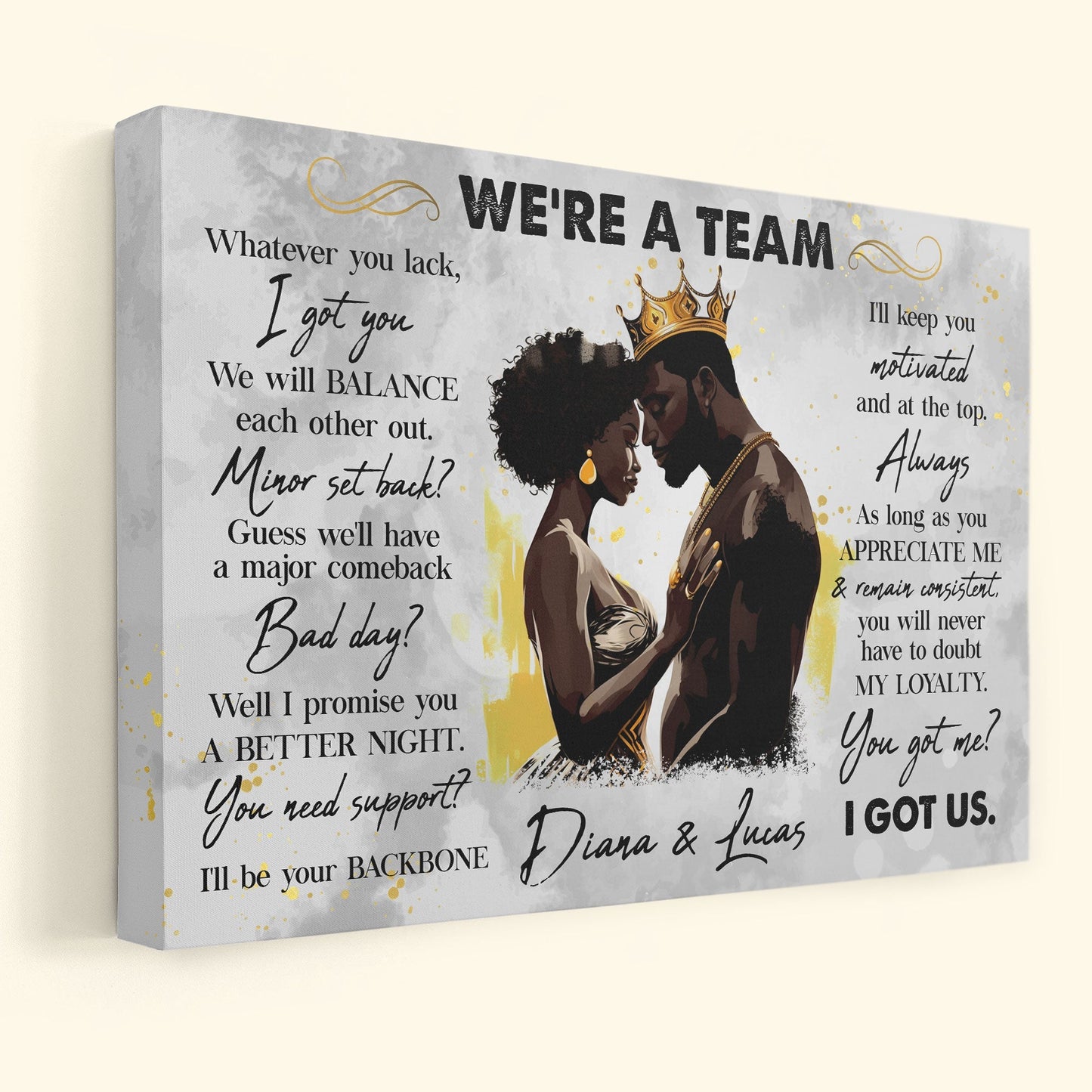 We're A Team I Got Us Black African Couple - Personalized Photo Wrapped Canvas