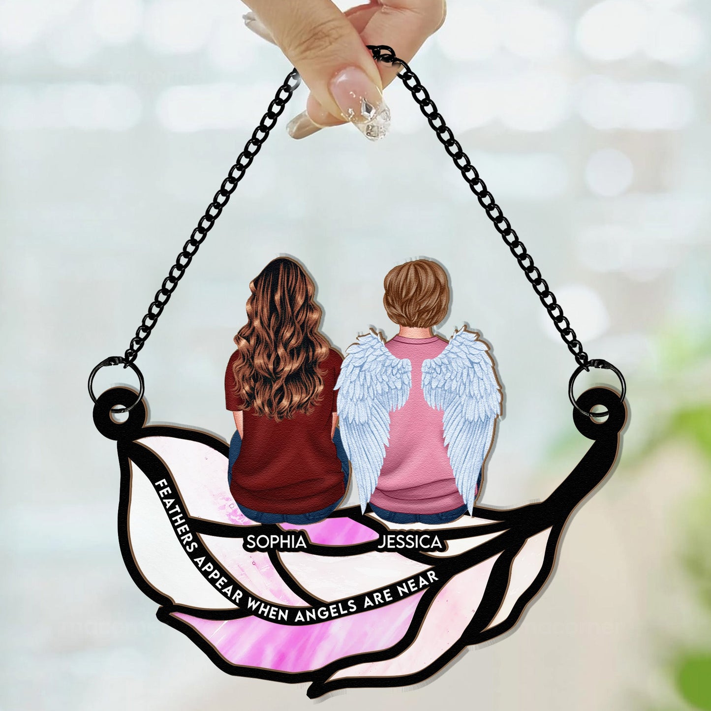 When Angels Are Near - Personalized Window Hanging Suncatcher Ornament