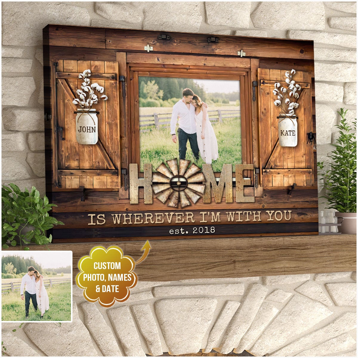 Home Is Wherever I’m With You - Personalized Photo Couple Gifts Canvas / Poster