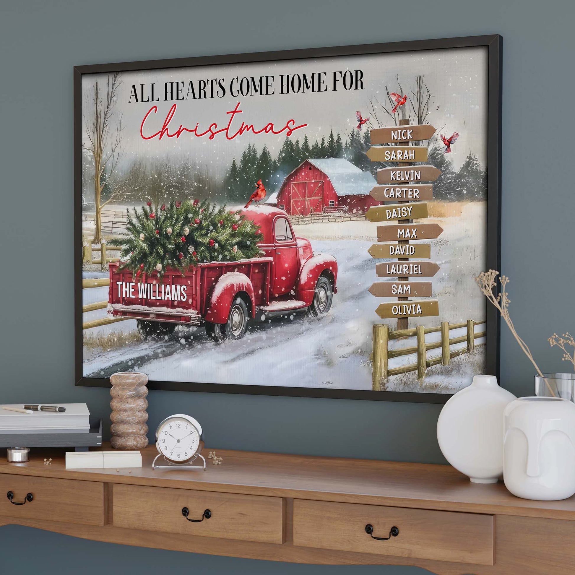 All Hearts Come Home For Christmas, Red Truck And Snow
