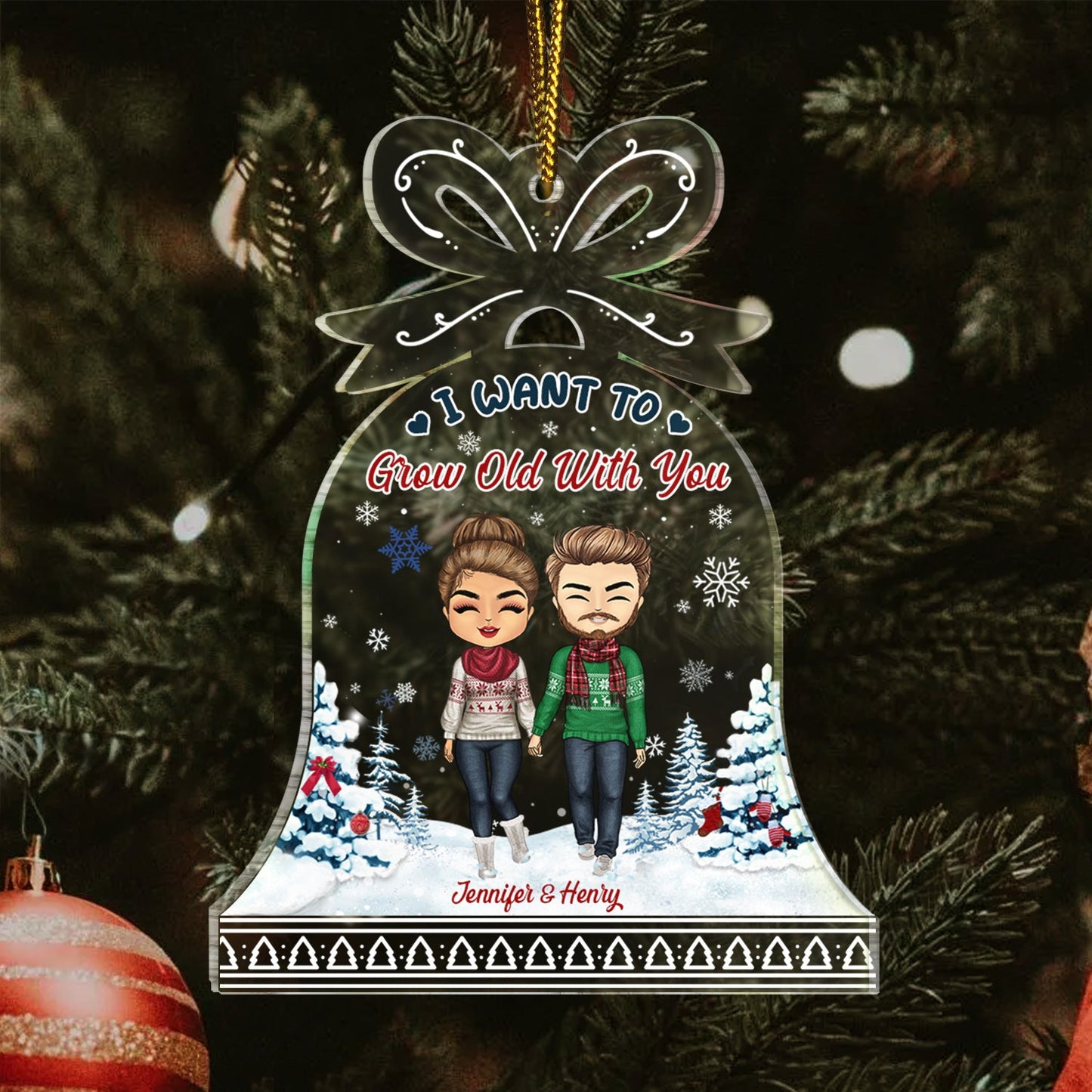 Old Couple I Want To Grow Old With You - Christmas Gift For Lovers, Husband And Wife - Personalized Custom Shaped Acrylic Ornament