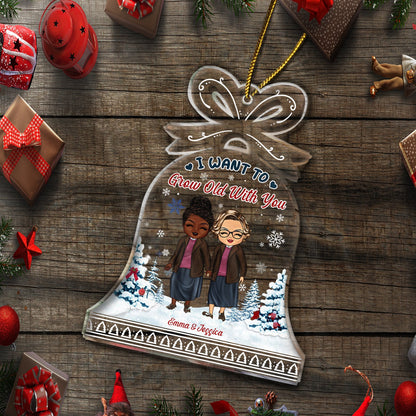 Old Couple I Want To Grow Old With You - Christmas Gift For Lovers, Husband And Wife - Personalized Custom Shaped Acrylic Ornament