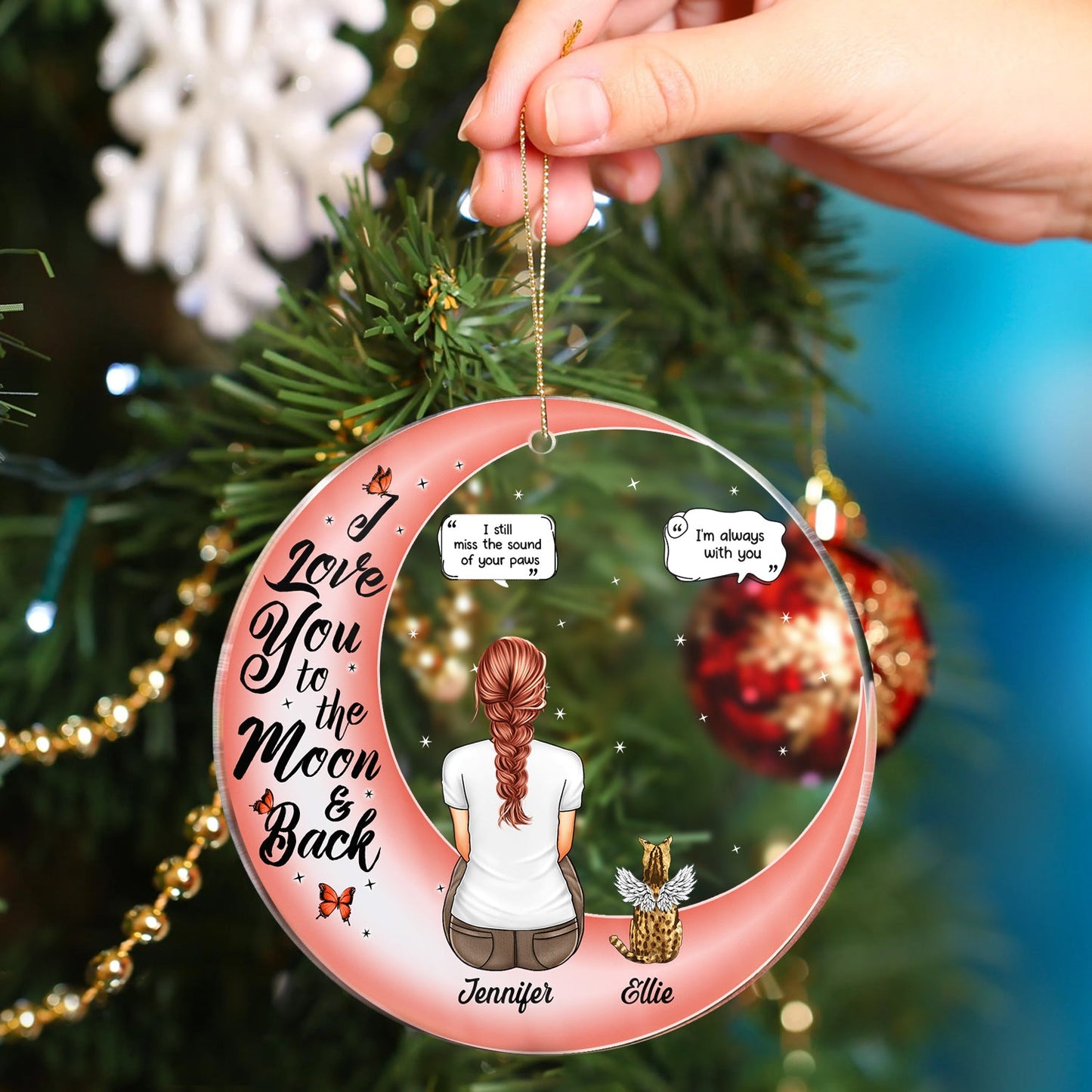 I Love You To The Moon And Back - Christmas Memorial Gift For Pet Lovers, Dog Mom, Dog Dad, Cat Mom, Cat Dad - Personalized Circle Acrylic Ornament