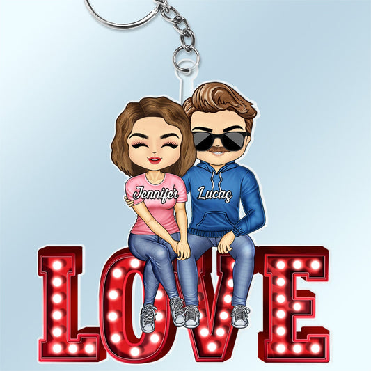 Chibi Couple Love Together - Anniversary Gift For Couples - Personalized Cutout Acrylic Keychain