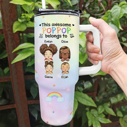 This Awesome Mommy Daddy Belongs To - Personalized Tumbler With Straw