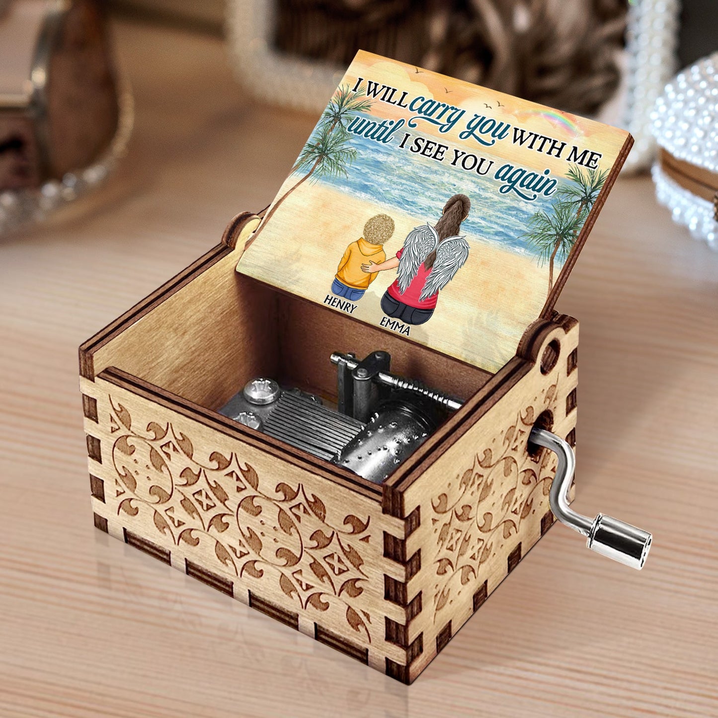 I'm Always With You - Memorial Gift For Family, Friends, Siblings - Personalized Spin Button, Hand Crank Music Box