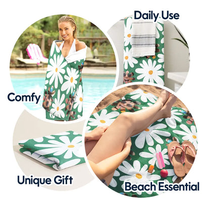 Custom Face Retro Daisy Personalized Beach Towel - Funny Summer Gift