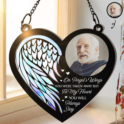 Custom Photo On Angel Wings You Were Taken Away - Personalized Window Hanging Suncatcher Ornament