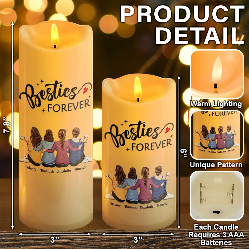 Christmas,Gift For Bestie,Gift For Sisters,Happy - Our Memories Are Countless Our Friendship Is Endless - Personalized Flameless LED Candle