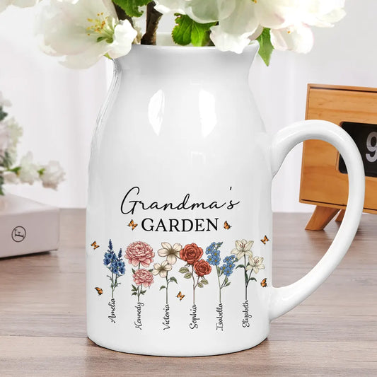 Gift For Grandma, Gift For Mother - Grandma's Garden Birth Flowers - Personalized Ceramic Flower Vase
