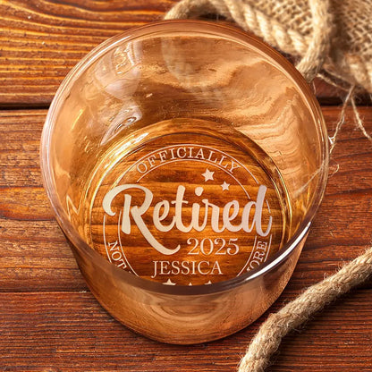 Funny,Retirement,Gift For Yourself,Gift For Women,Gifts For Colleagues,Gift For Grandma - Officially Retired Not My Problem Anymore - Personalized Engraved Whiskey Glass