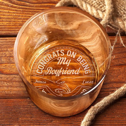 Gift For Couples, Gift For Husband, Gift For Wife - Couple Congrats On Being My Husband You Lucky Man - Personalized Engraved Whiskey Glass
