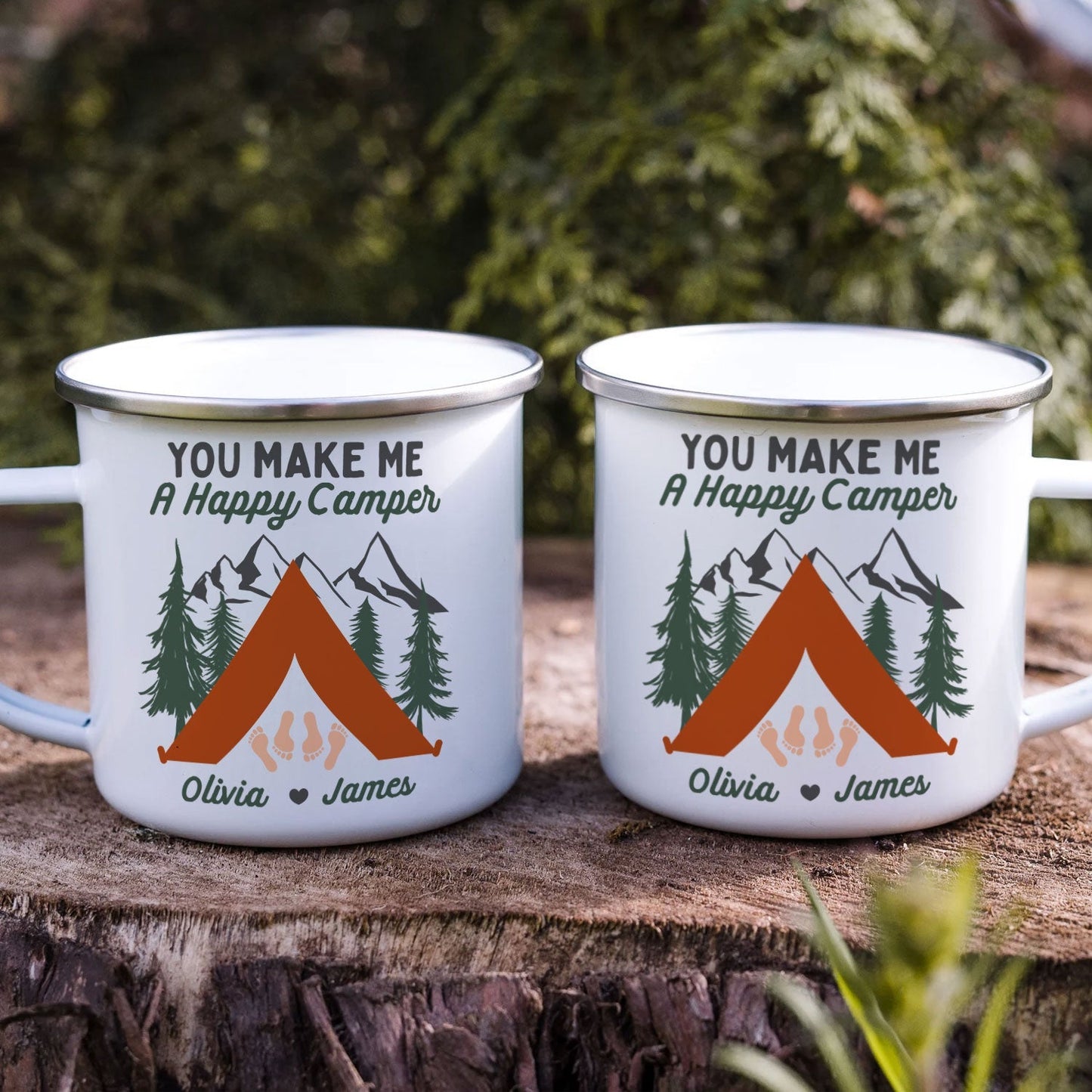 You Make Me A Happy Camper - Personalized Enamel Mug