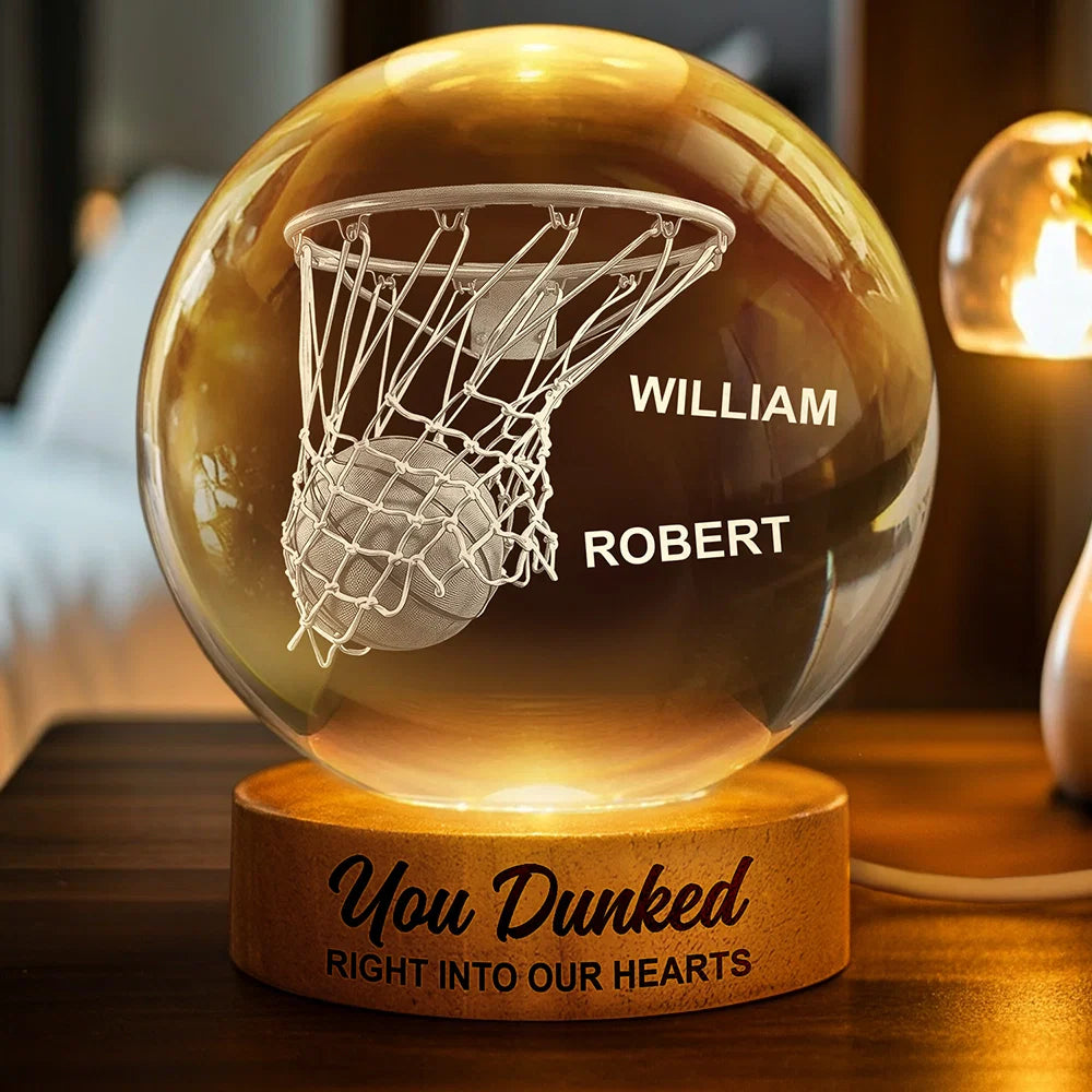 Custom Basketball Crystal Globe Lamp for Dad with personalized design details for meaningful gifting