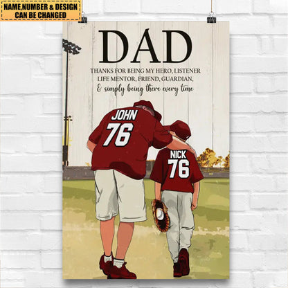 Thanks For Being My Hero - Personalized Baseball Poster / Canvas Gift