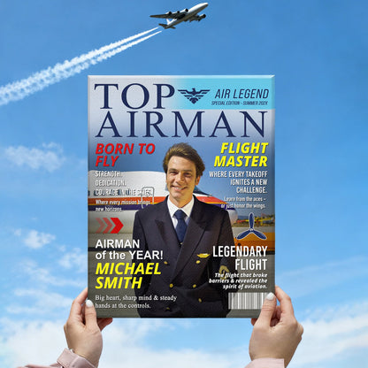 Personalized “Airman Magazine Cover” Canvas / Poster - Unique Gift for Air Force Dads