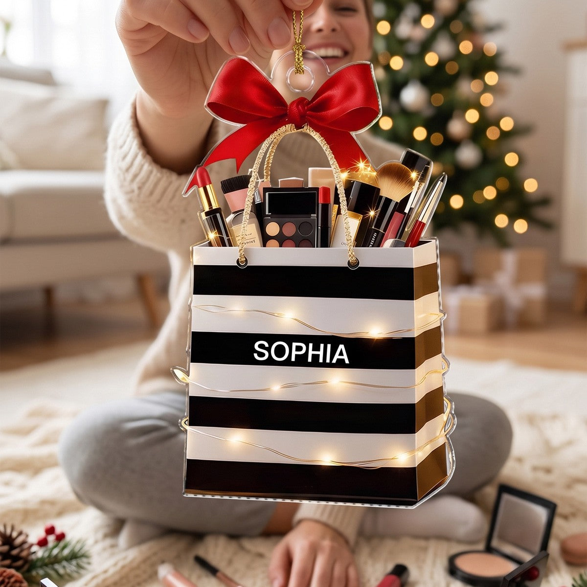 Personalized Makeup Artist Christmas Ornament - Custom Beauty Brush Acrylic Gift for Her