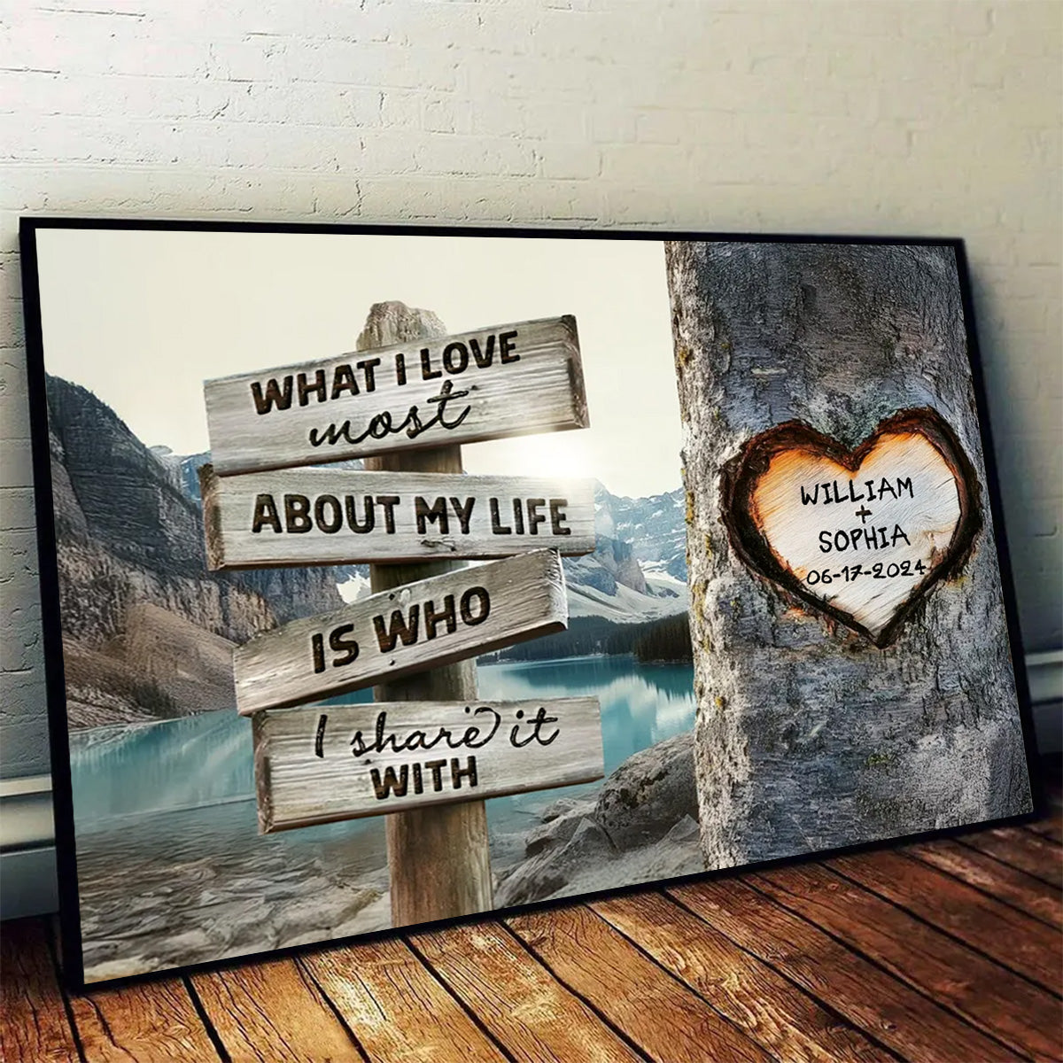 Rustic Tree Carving What I Love Most - Personalized Unique Couple’s Gift Canvas / Poster Wall Art
